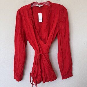 Loft Wrap Top Womens Medium Red New With Tag V Neck Ruffle Beach